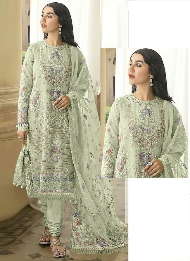 Faux Georgette Pista Green Eid Wear Embroidery Work Pakistani Suit
